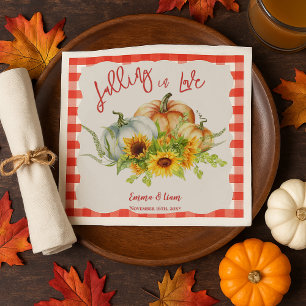 Falling in Love Pumpkin Sunflower Fall Wedding Napkin