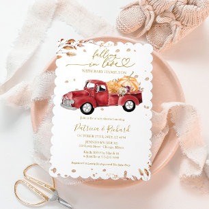 Falling In Love Red Truck Pumpkin Baby Shower Invitation