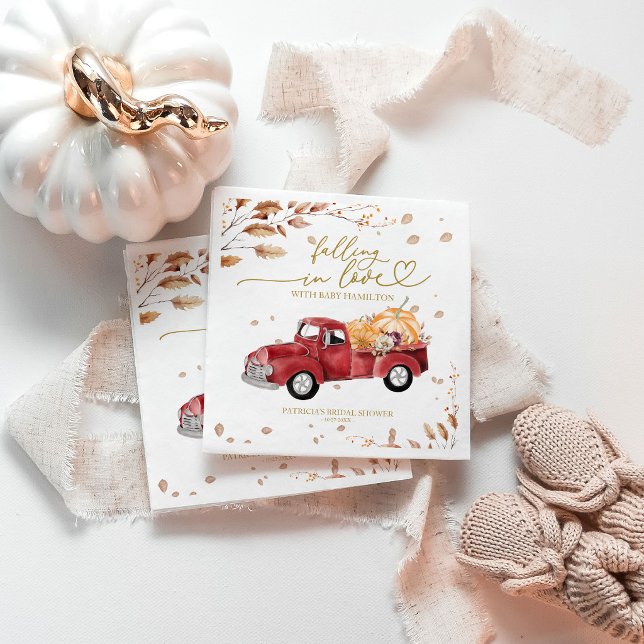 Falling In Love Red Vintage Truck Pumpkin Fall Napkin (Creator Uploaded)