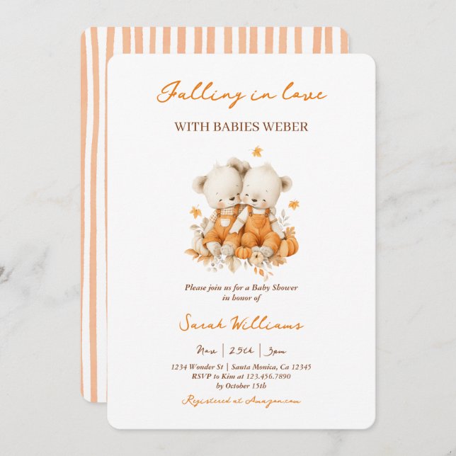 Falling in Love Twins Baby Shower Invitation (Front/Back)