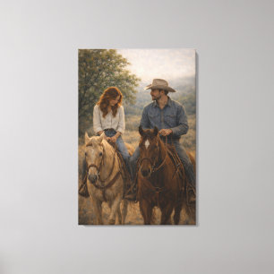 Falling in Stride   Western Horse Art   Stretched Canvas Print