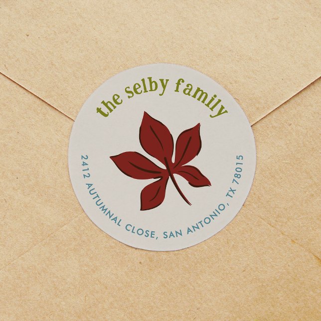 Falling Leaf Autumnal Return Address Classic Round Sticker (Falling Leaf Autumnal Return Address Classic Round Sticker)
