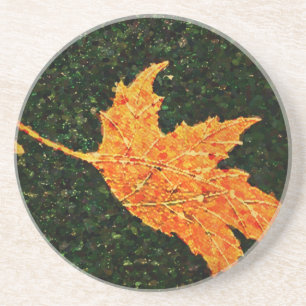 Falling Leaf Oil Painting Sandstone Coaster