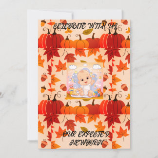 Falling leaves and pumpkin Baby Shower Invitation
