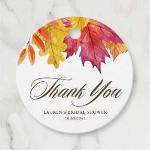Falling Leaves Autumn Bridal Shower Thank You Favour Tags