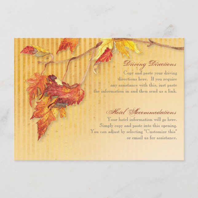 Falling Leaves - Autumn Fall Driving Hotel Info Enclosure Card (Front)