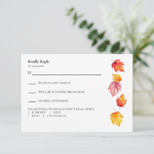 Falling Leaves Autumn Modern Wedding Response, RSVP Card