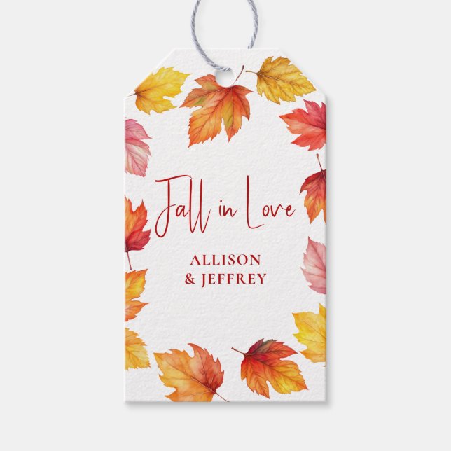 Falling Leaves Autumn Wedding Fall in Love Gift Tags (Front)