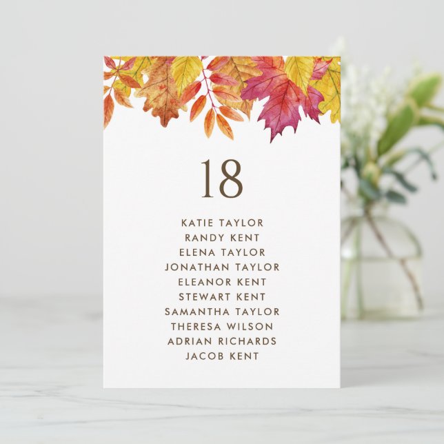Falling Leaves Autumn Wedding Table Seating Plan (Standing Front)
