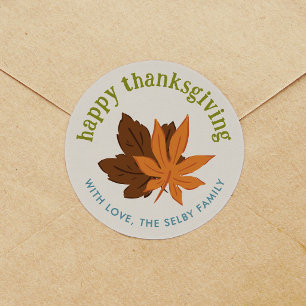 Falling Leaves Autumnal Happy Thanksgiving Classic Round Sticker