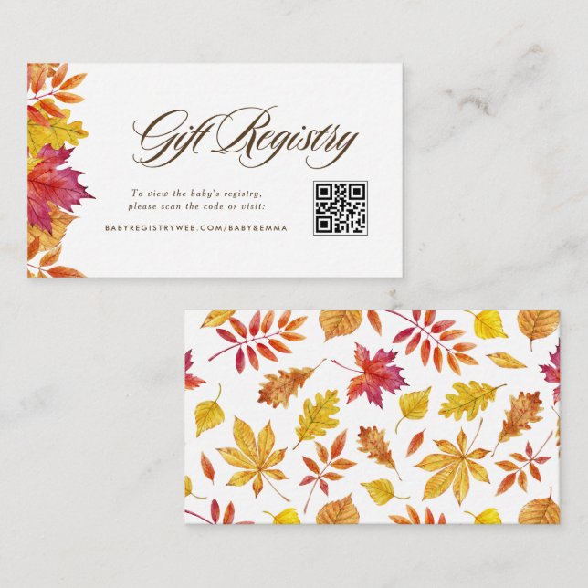 Falling Leaves Baby Shower QR Code Registry Enclosure Card (Front/Back)