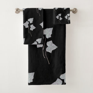 Falling Leaves Black  Bath Towel Set