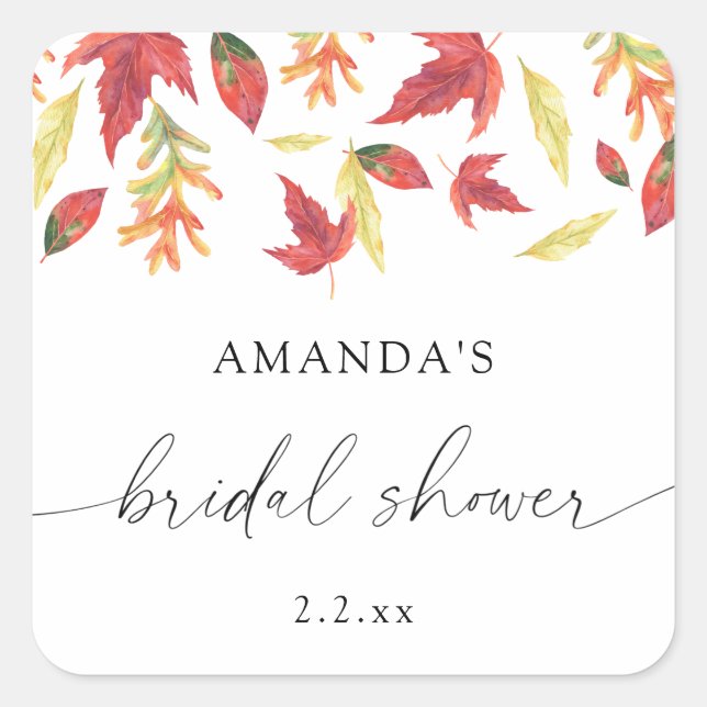 Falling leaves bridal shower square sticker (Front)
