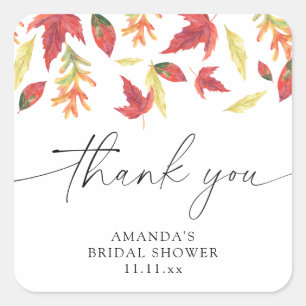 Falling leaves bridal shower square sticker
