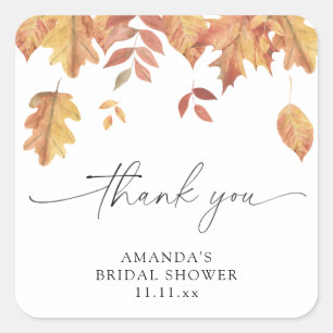 Falling leaves bridal shower square sticker