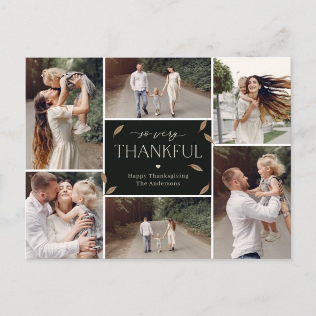 Falling Leaves Editable Colour Thanksgiving Collag Holiday Postcard (Front)
