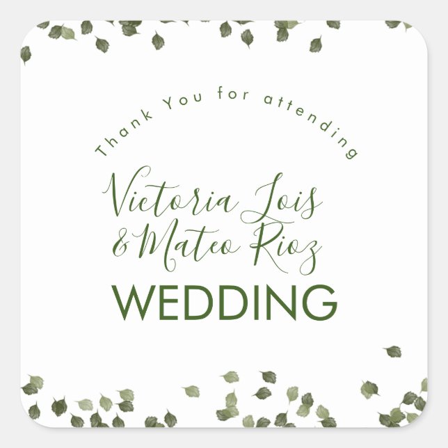 Falling Leaves Fall Autumn Greenery Thank You  Square Sticker (Front)