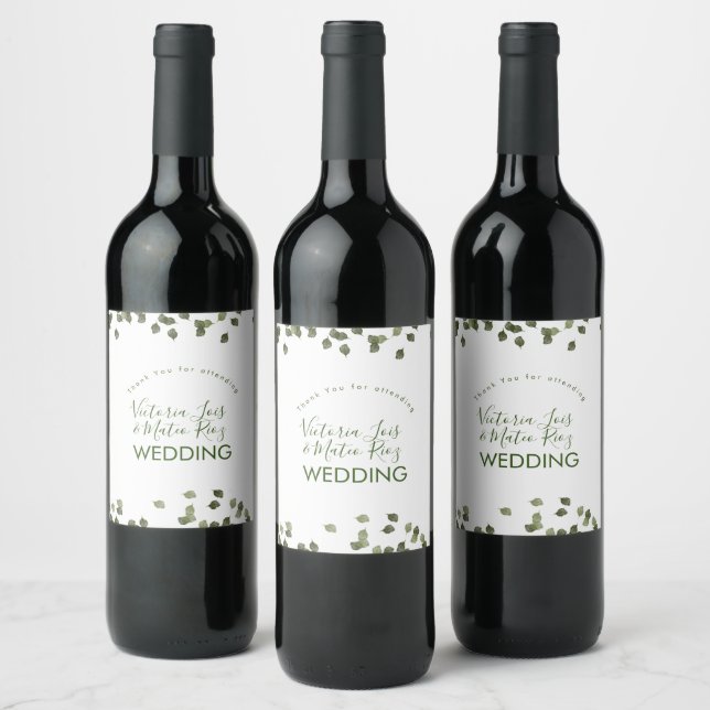 Falling Leaves Fall Autumn Greenery Thank You   Wine Label (Bottles)