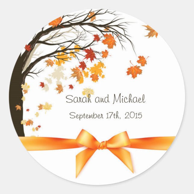 Falling Leaves Fall Autumn Wedding Envelope Seals (Front)