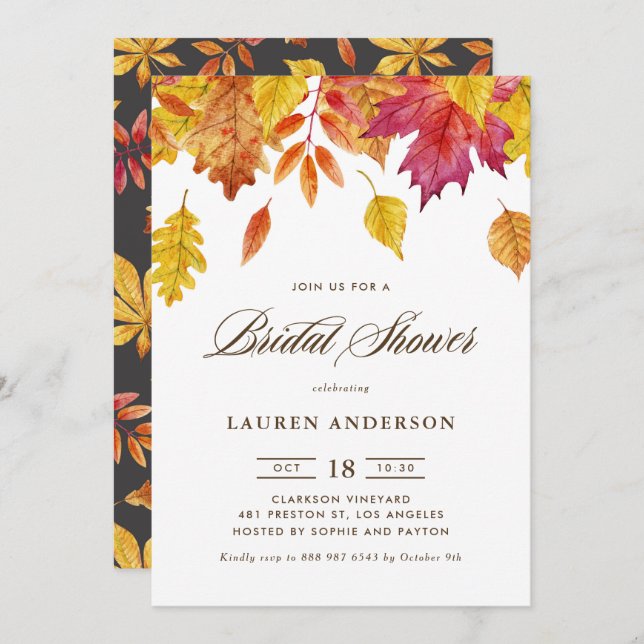 Falling Leaves Garland Autumn Bridal Shower Invitation (Front/Back)
