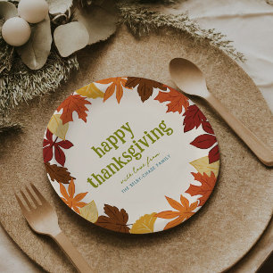 Falling Leaves Happy Thanksgiving Paper Plate