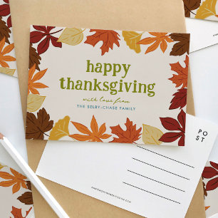 Falling Leaves Happy Thanksgiving Postcard