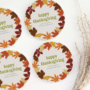 Falling Leaves Happy Thanksgiving Round Paper Coaster