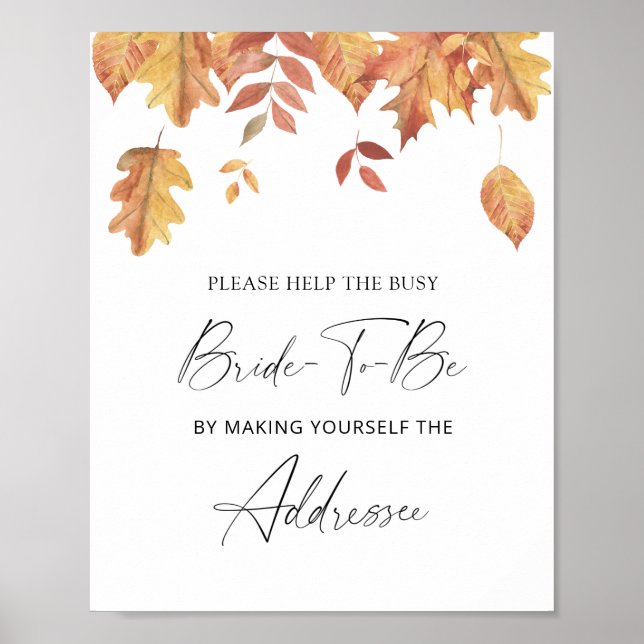 Falling leaves - help the busy bride Address  Poster (Front)