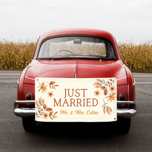 Falling Leaves Just Married Car Banner