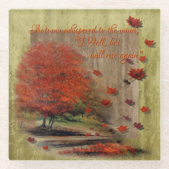 Falling Leaves Landscape Glass Coaster (Front)