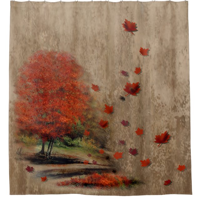 Falling Leaves Landscape Shower Curtain (Front)