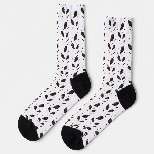 Falling Leaves – Minimalist Ink Nature on  Socks (Left)
