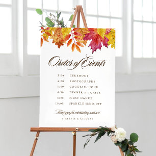 Falling Leaves Order of Events Wedding Timeline Poster