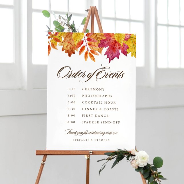 Falling Leaves Order of Events Wedding Timeline Poster (Creator Uploaded)
