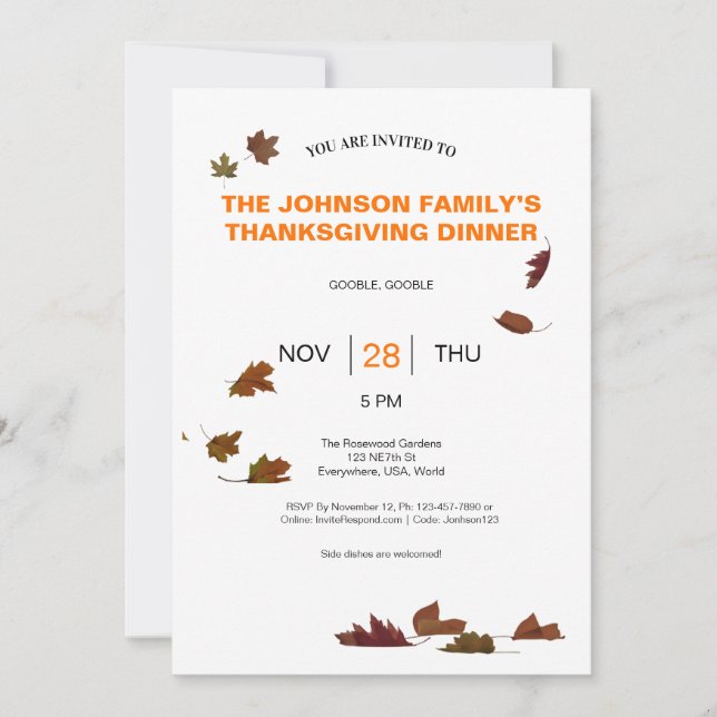 Falling Leaves Party Invitation (Front)