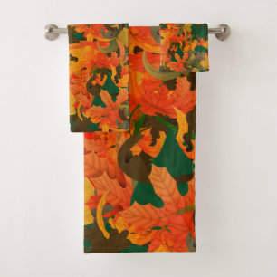 Falling Leaves Pattern for Autumn Bath Towel Set