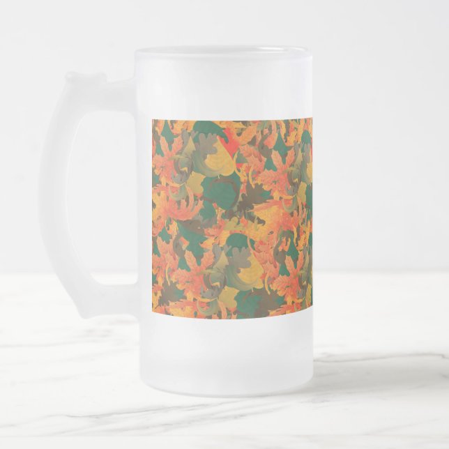 Falling Leaves Pattern for Autumn Frosted Glass Beer Mug (Left)