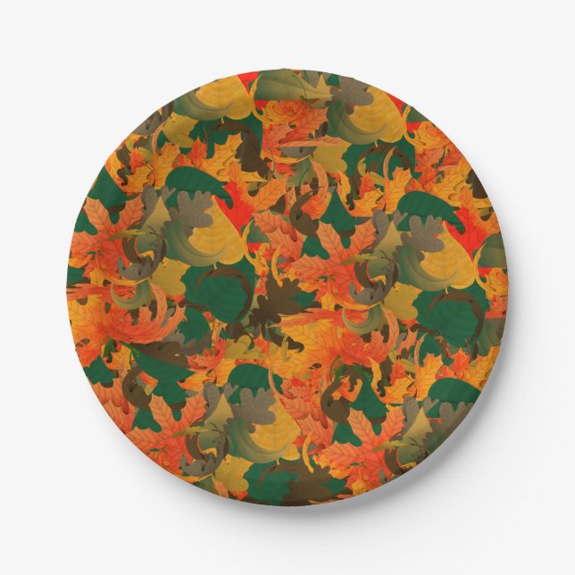 Falling Leaves Pattern for Autumn Paper Plate (Front)
