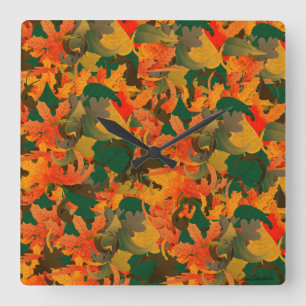 Falling Leaves Pattern for Autumn Square Wall Clock