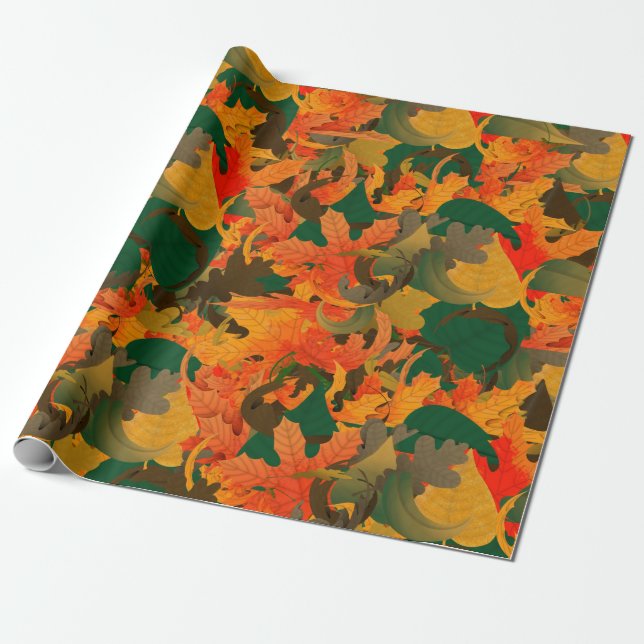Falling Leaves Pattern for Autumn Wrapping Paper (Unrolled)