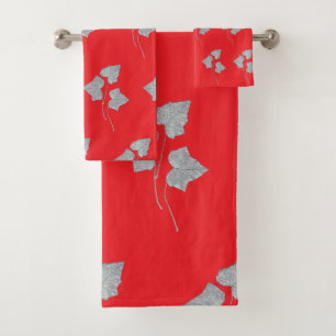 Falling Leaves Red Bath Towel Set