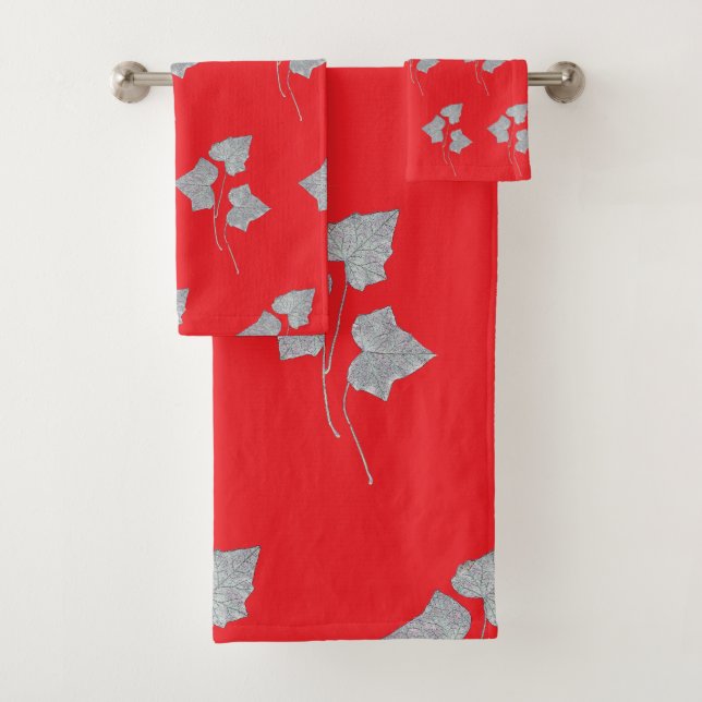 Falling Leaves Red Bath Towel Set (Insitu)