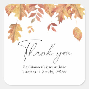 Falling leaves - Thank you Baby Shower party Square Sticker