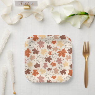 Falling leaves thanksgiving autumn design paper plate