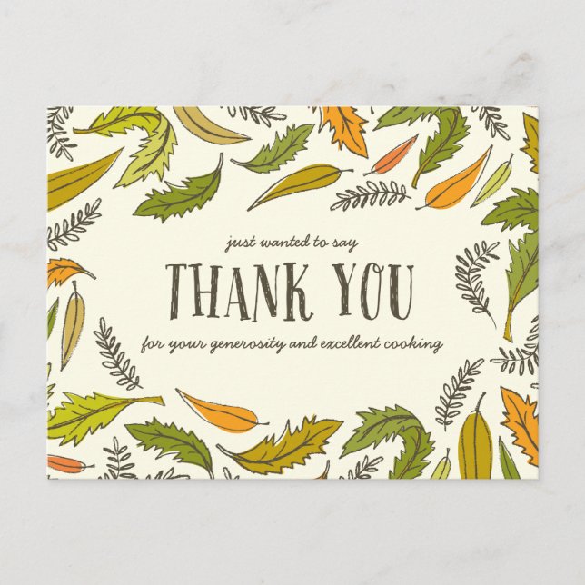 Falling Leaves Thanksgiving Thank You  Postcard (Front)