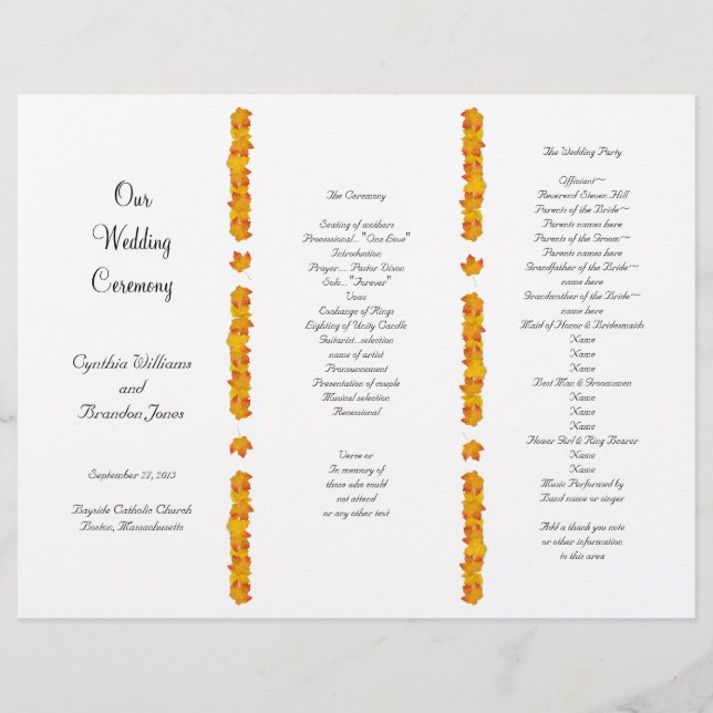 Falling Leaves Tri-Fold Divided Program Template (Front)