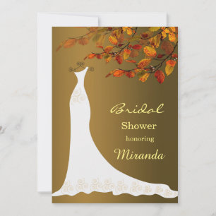 Falling leaves, Wedding gown Bridal Shower Invite
