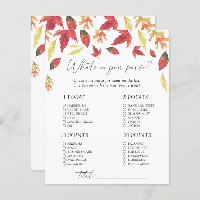 Falling leaves - What's in your purse game (Front/Back)