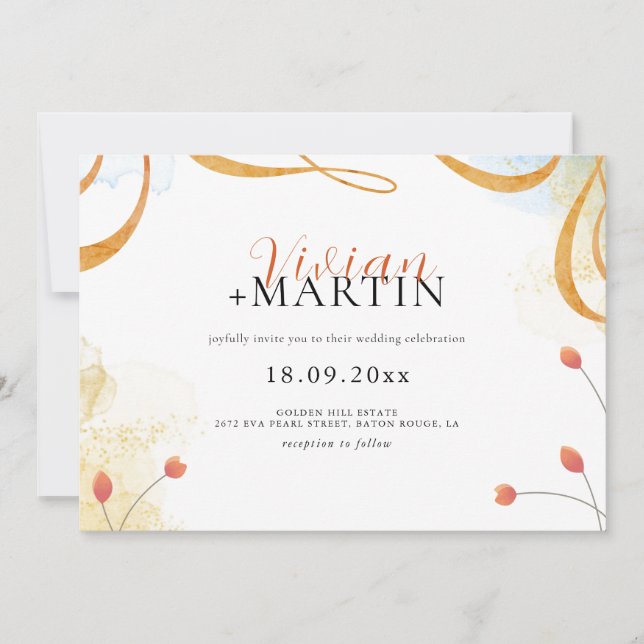 Falling Melody Poetic Watercolor Floral Wedding Invitation (Front)