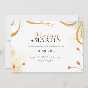 Falling Melody Poetic Watercolor Floral Wedding Invitation